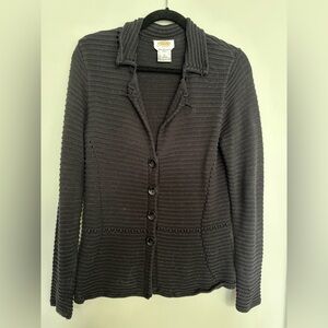 Talbots Black Textured Button-Front Knit Cardigan